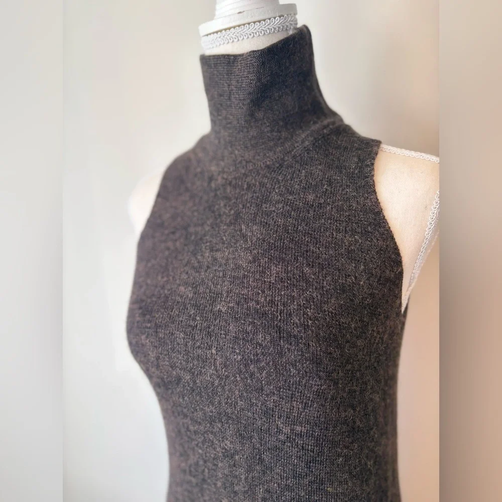 Zara Asymmetrical Wool Alpaca Long Tunic Sleeveless Turtleneck Sweater Medium - Picture 2 of 15